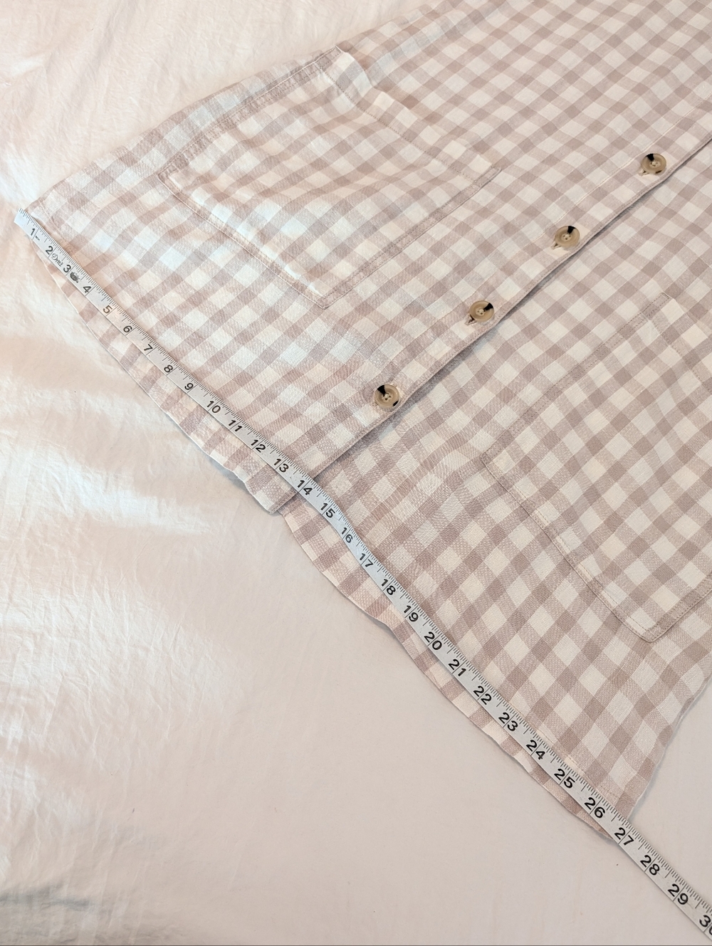 Lou & Grey Gingham Linen Shift Dress Cap Sleeves Casual Summer Cream Brown Small - Picture 9 of 13